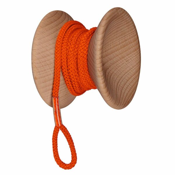 pomello appendiabiti da muro in legno e cordoncino a forma di yo-yo