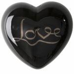 cuore di ceramica nero lucido con scritta argentata Love