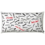 Cuscino in cotone bianco rettangolare con stampa parole in nero e rosso