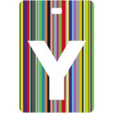 Etichetta bagaglio con lettera alfabeto bianca su sfondo a righe colorate con iniziale Y