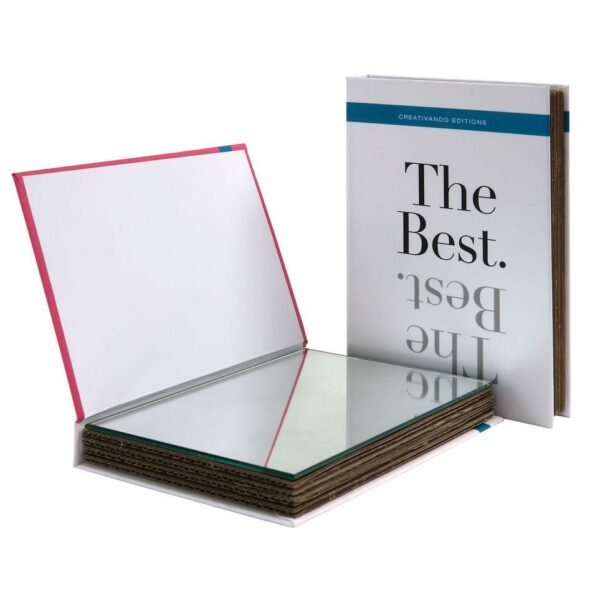 Specchio da borsetta o scrivania a forma di libro copertina bianca testo The best