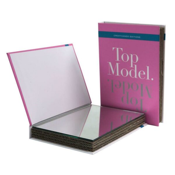 Specchio da borsetta o scrivania a forma di libro copertina rosa testo Top model