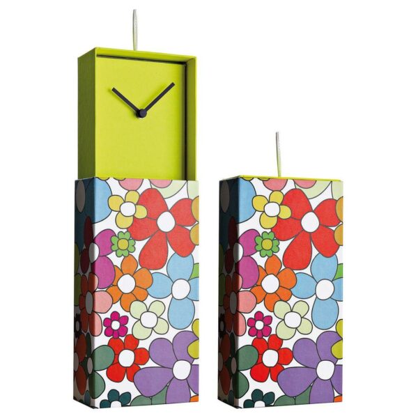 Orologio da parete o da appoggio racchiuso in scatola rettangolare con grafica floreale colorata