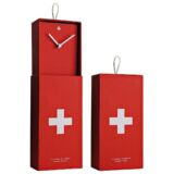 Orologio da parete o da appoggio racchiuso in scatola rettangolare rosso con croce bianca stile bandiera svizzera