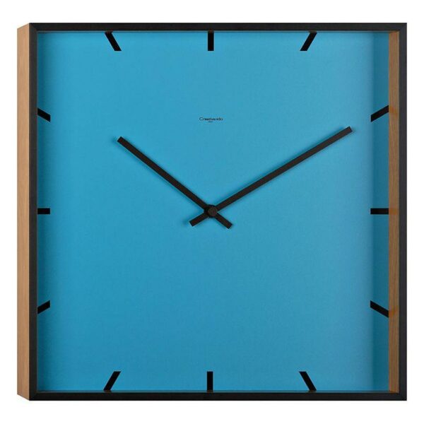 Orologio da parete quadrato di colore azzurro e rovere