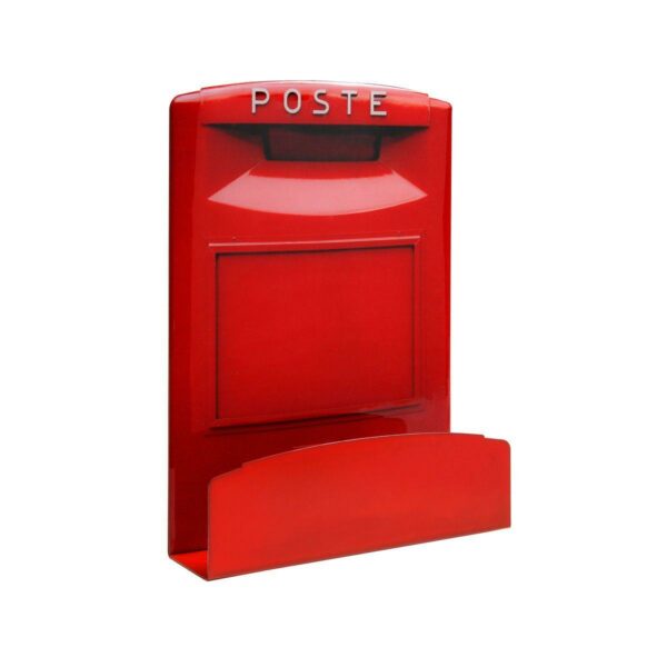 Portabuste in ferro verniciato di rosso a forma di casella postale con scritta Poste
