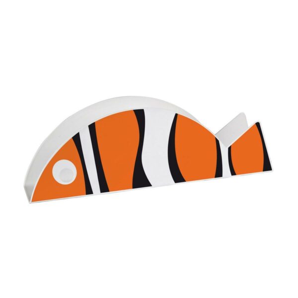 Portabuste a forma di pesce bianco con strisce tigrate arancioni e nere
