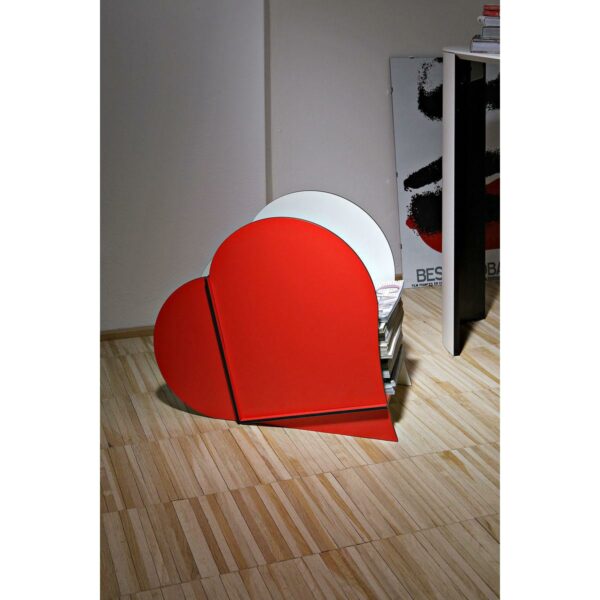 Contenitore multiuso formato da tre tasselli incassati tra loro a forma di cuore bicolore bianco e rosso