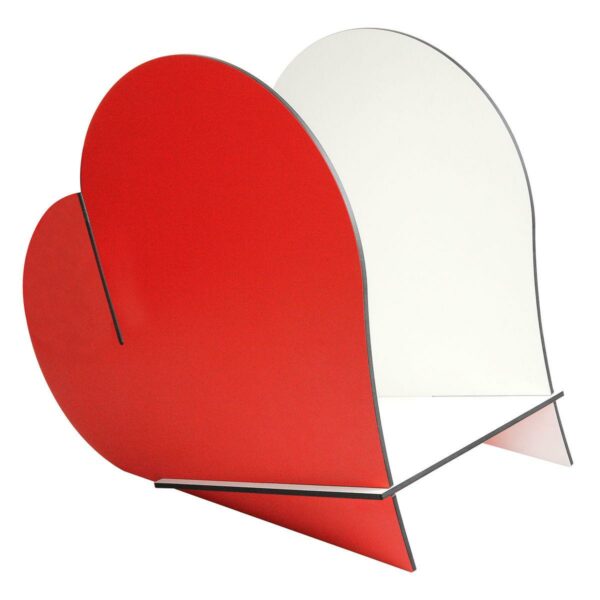 Contenitore multiuso formato da tre tasselli incassati tra loro a forma di cuore bicolore bianco e rosso