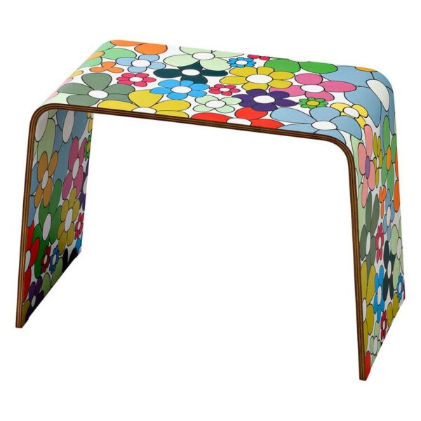 Tavolino basso monoscocca di faggio rivestito con artwork floreale multicolore