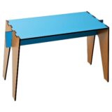 Tavolino basso composto a incastro da quattro pezzi intercambiabili colore azzurro e rovere