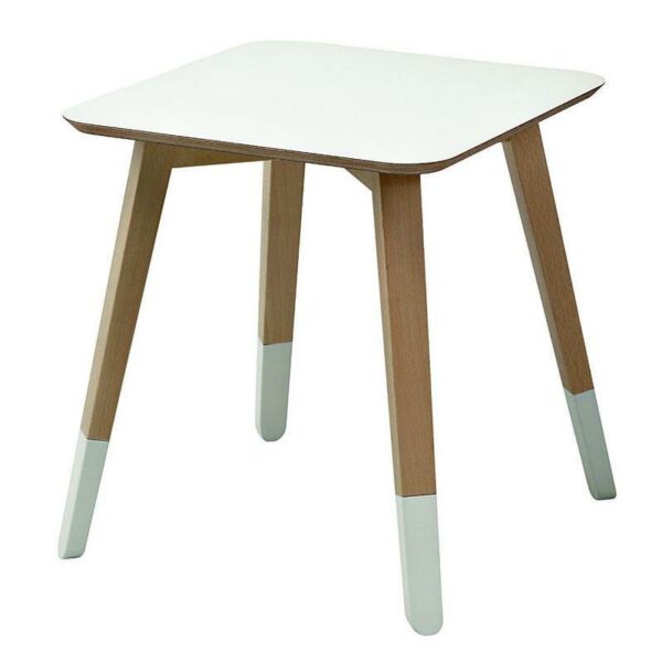 Tavolino basso in faggio con ripiano quadrato di colore bianco