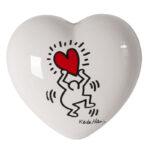 Cuore di ceramica bianco con grafica di Keith Haring