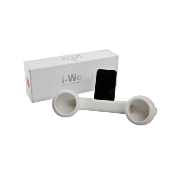 Speaker naturale in ceramica per iPhone colore bianco con confezione