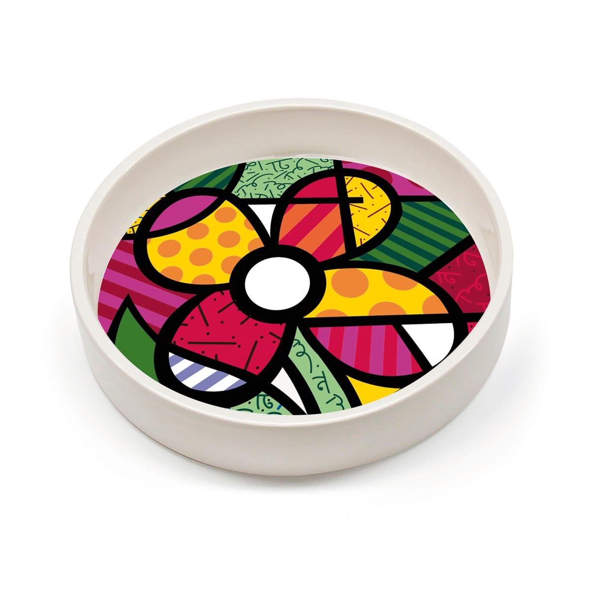 Contenitore multiuso in ceramica bianca con fondo removibile in PET con grafica di Romeru Britto