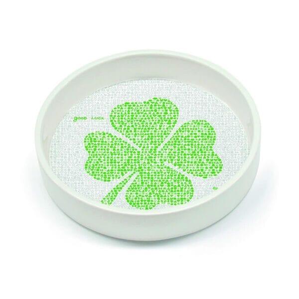 Contenitore multiuso in ceramica bianca con fondo removibile in PET con grafica di Manuel Stefanutti