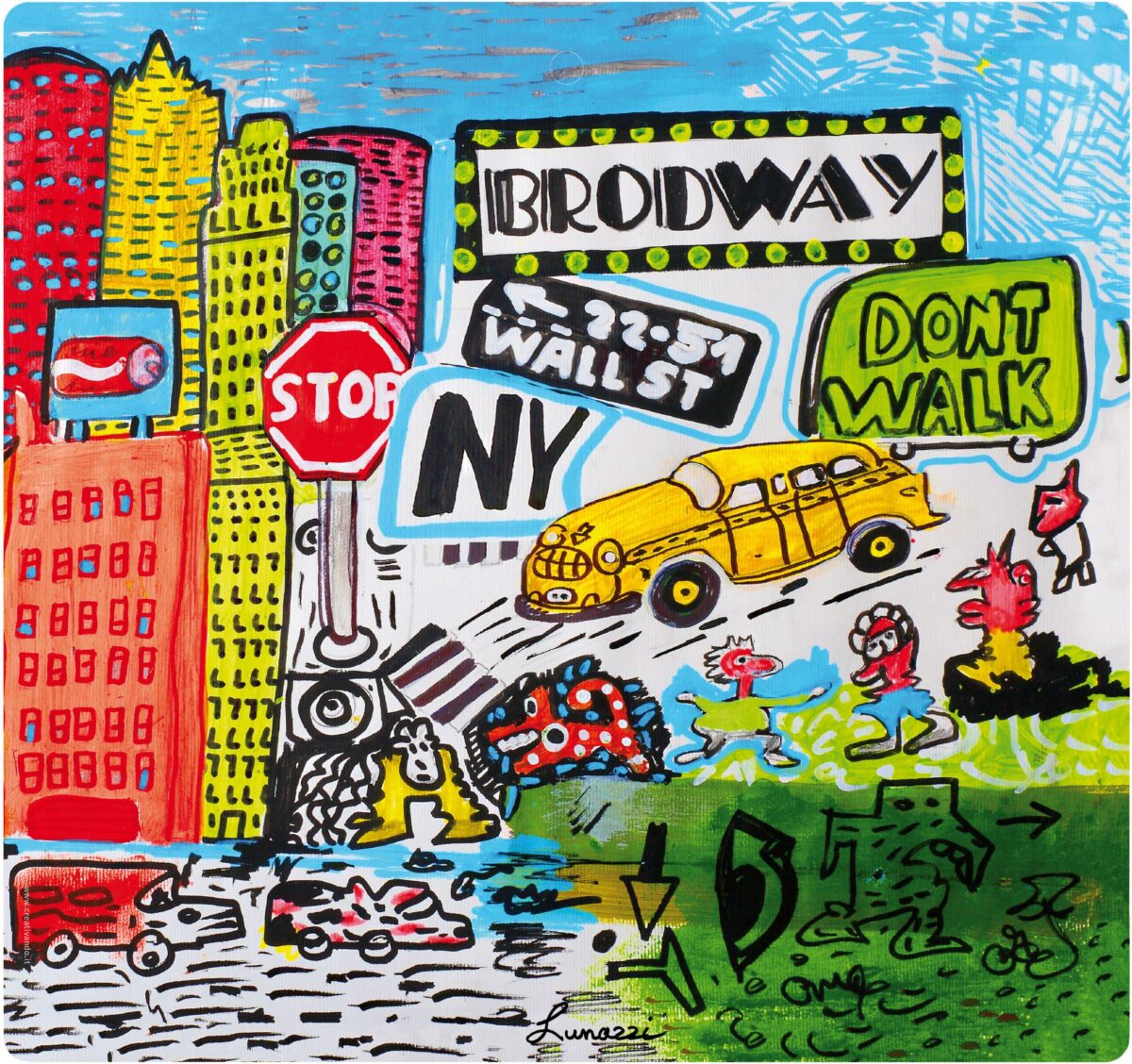 tovaglietta americana quadrata con artwork pop di New York di Luciano Lunazzi