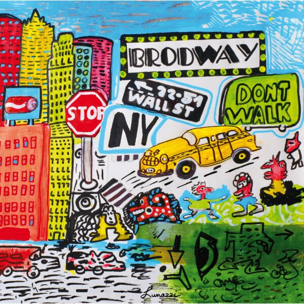tovaglietta americana quadrata con artwork pop di New York di Luciano Lunazzi