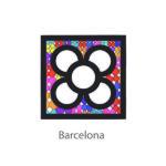 cARTolina in Tyvek leggera e impermeabile con grafica raffigurante un fiore bianco stilizzato su sfondo colorato stile vetro piombato