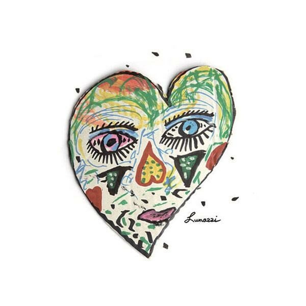 cARTolina in Tyvek leggera e impermeabile con grafica raffigurante un viso a forma di cuore dipinto con diversi colori e forme astratte