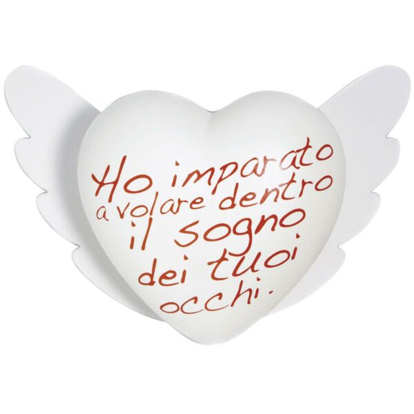 Cuore di ceramica bianco con testo italiano in rosso di Cinzia Pascutto & Laura Ellero