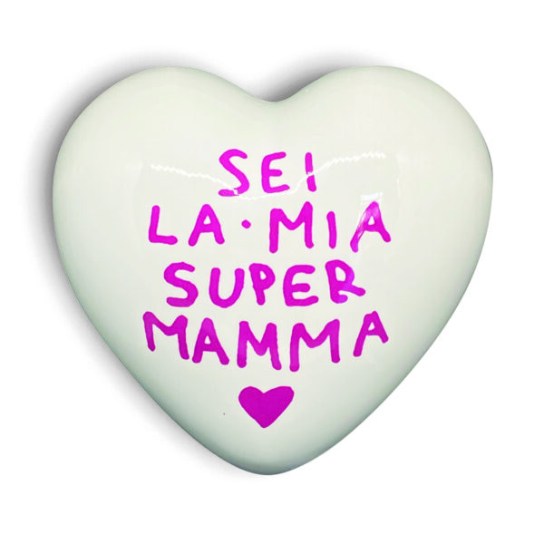 Cuore in ceramica con scritta "Sei la mia super mamma"