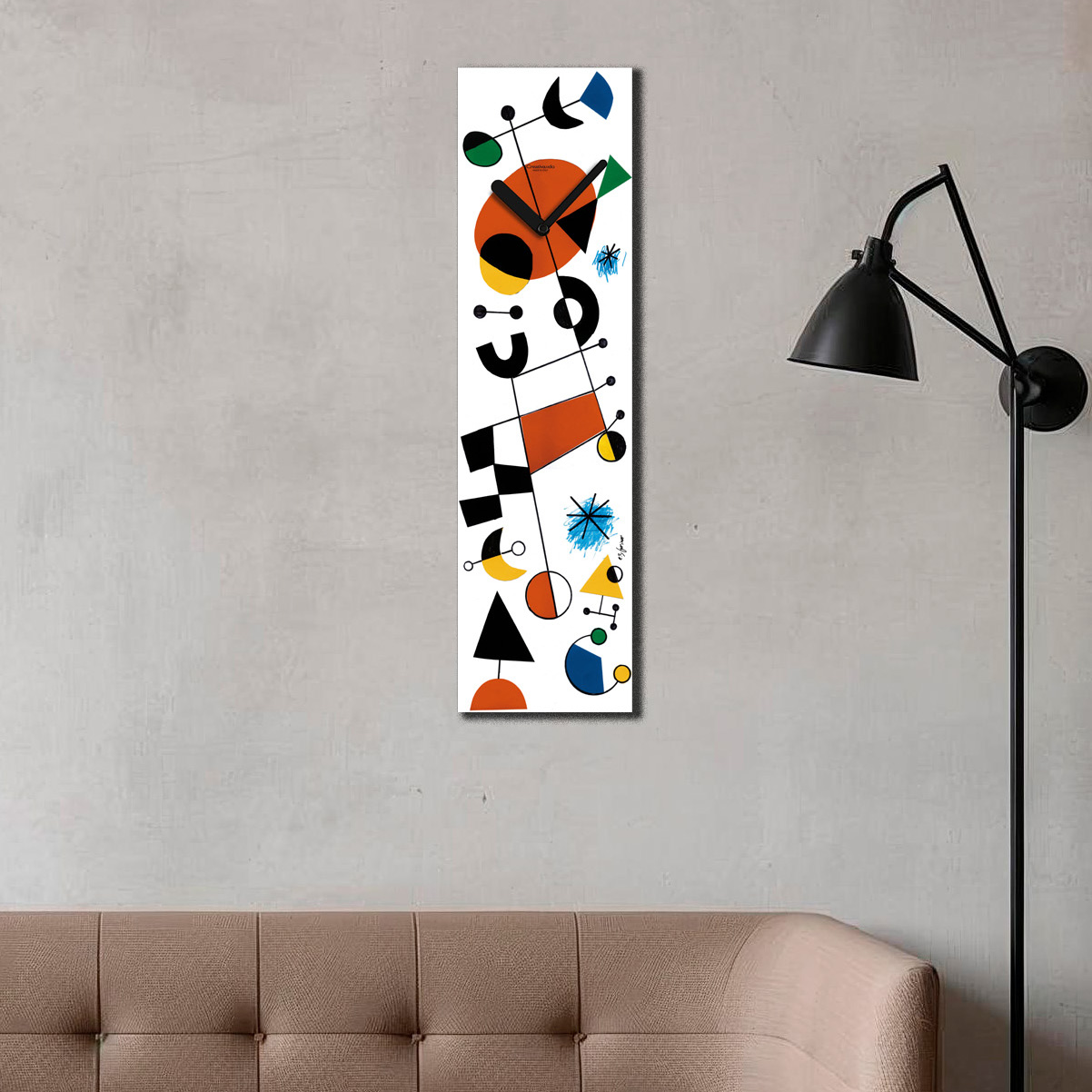 orologio da parete di tipo verticale con decori ispirati all'artista Mirò