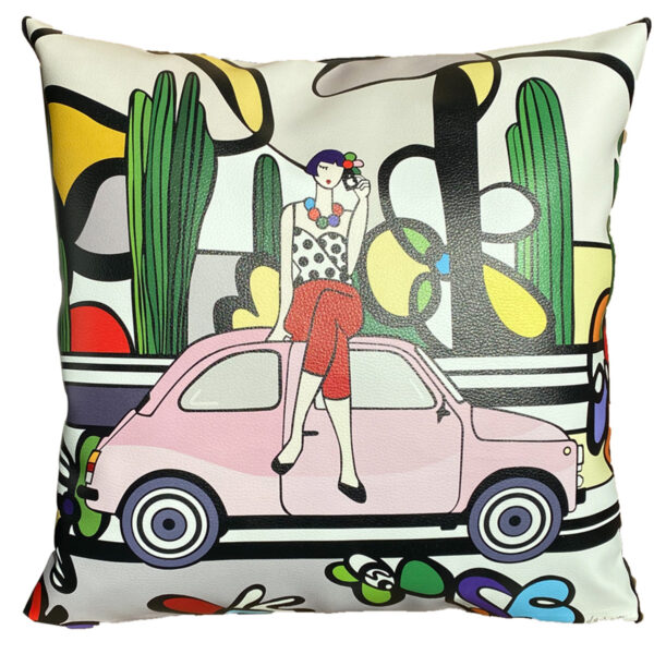 Cuscino 40x40cm in ecopelle stampato con un stile artistica Pop