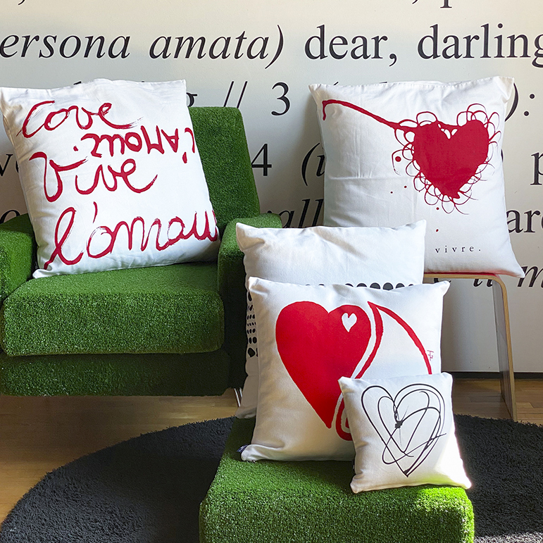 cuscini calligrafici in cotone