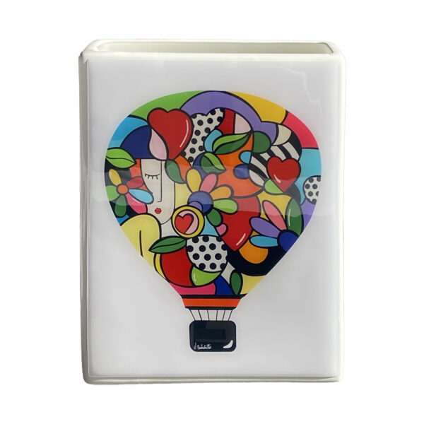 vaso arredo ceramica bianca con decoro pop a tema mongolfiera